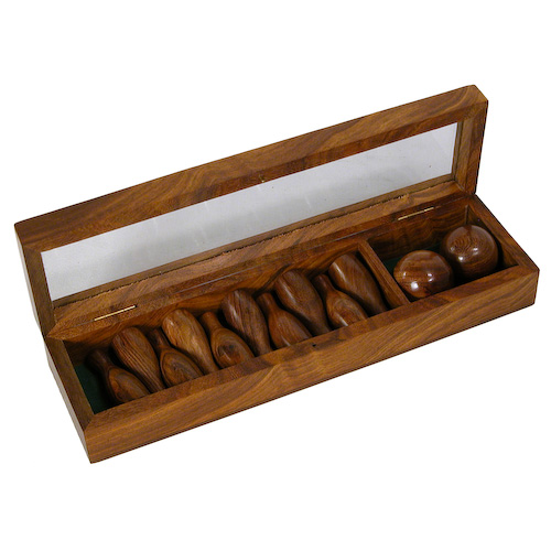Miniature Hand Carved Wooden Bowling Game From India Fair Trade Bowling Game In A Wooden Box Made India