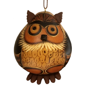  Gourd Owl Ornament w/ Ceramic Attachments  Crafted by Artisans in Peru