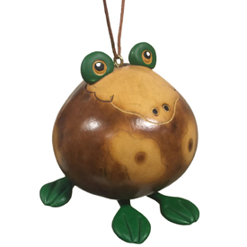 Ceramic Accented Frog Gourd Ornament Handmade by Artisans in Peru