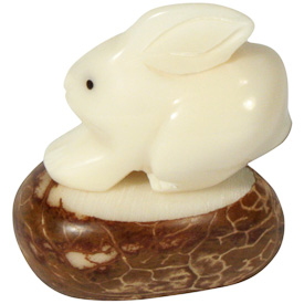 Rascal Rabbit Tagua Pet Figurine  Crafted by Artisans in Ecuador  Measures 2” high x 1-1/4” wide x 1-3/4” deep