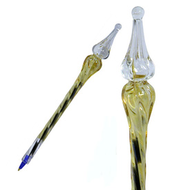 Yellow Swirl Pyrex Glass Pen handmade by artisans   in Egypt