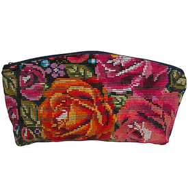 Large Huipil Cosmetic Bag Handmade in Guatemala - Floral<br width=275 >Measures: 12 wide x 7 high