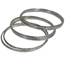 Silver-Plated Bangles - Set of 6 - Available in three sizes: Small measures 2-1/2 diameter Medium measures 2-5/8 diameter Large measures 2-3/4 diameter