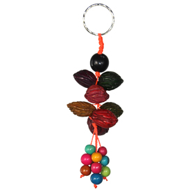 Multi-Colored Peach Pits and Tagua Beads Key Chain<br/ width=275 >crafted by Artisans in Peru   Measures 5-1/2” long x 2” wide x 2'' deep