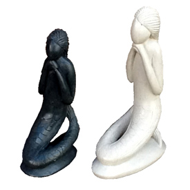 Soapstone Mermaid Figurines (Large White & Small Gray) Crafted by Artisans in Haiti