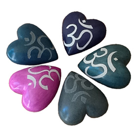 Medium Soapstone Heart Etched OM Symbols 3 1/4'' high x 3'' wide x 1 1/2'' deep Crafted by Artisans in Haiti