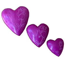 Pink Soapstone Heart with Etched Flower Small, Medium and Large Crafted by Artisans in Haiti