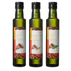 USDA Certified Organic Brazil Nut Oils: Original, Basil, and Chili Available in 8.45 fl oz. bottles Certified Fair Trade in Peru