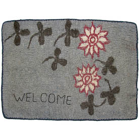 ”Welcome” Embroidered Felt Doormat with Clovers crafted by Artisans in Afghanistan   Measures 21” x 28” long
