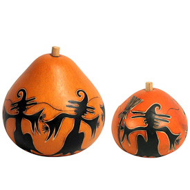 Witch Halloween Gourd Boxes from Peru  Large measures 5” high x 4-1/2” diameter  Small measures 3” high x 3-1/2” diameter