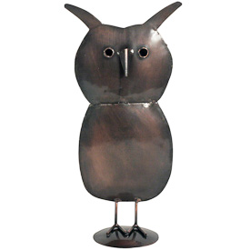 Recycled Metal Owl  Crafted by Artisans in India  Measures 9-1/4” high x 4-1/2” wide x 2-1/2” deep