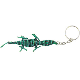 Green Lizard Glass Bead Key Chains  Crafted by Artisans in Guatemala  Measure 4-1/4” long x 1-1/4” wide x 1” thick
