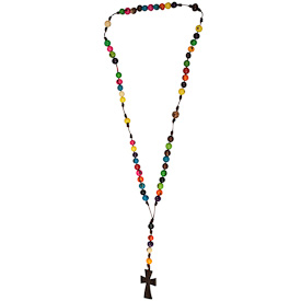 Colored Rosary of Acai Seeds with Coconut Shell Cross  Crafted by Artisans in Colombia   Measures 18” long total, 13” in the loop and 5” at the cross