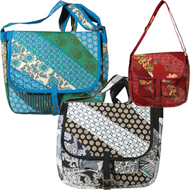 Patchwork Messenger Bags  Crafted by Artisans in India  Measure 13” high x 15-1/4” wide x 3” deep