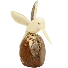 Tagua Hummingbird Figurine with Brown Wings   Carved by Artisans of Ecuador   Measures: 2-1/4” high x 2” wide x 2-3/4” deep