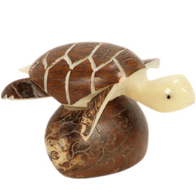 Tagua Sea Turtle Figurine with Brown Shell   Carved by Artisans of Ecuador   Measures: 1-3/4” high x 2-1/4” wide x 2-3/4” deep